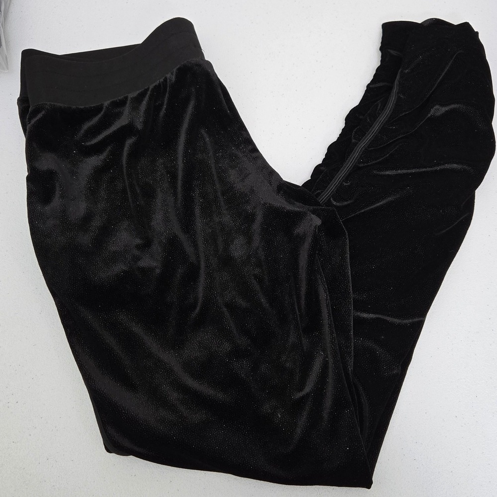 Juicy Couture Glitter Black Velour Track Pants Joggers Ruched Ankle Size M - Picture 2 of 5